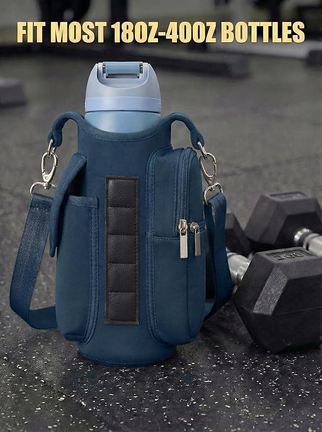 Magnetic Gym Tote Bag Holder for 18-40 oz Water Bottle,Neoprene Pouch with Phone Pocket,Men Women Workout Accessories