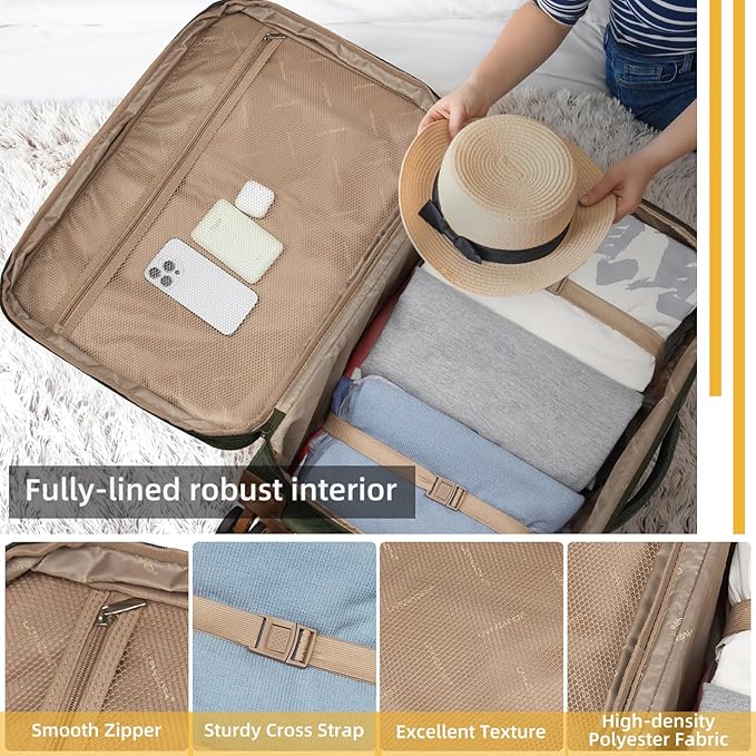 Softsied Suitcases 4 Piece Luggage, Polyester with Spinner Wheels and Lock, Suitable for Carrying Around and for Travel, Unisex, Army Green