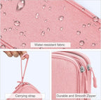 FYY Electronic Organizer, Travel Bag, Pouch, Carry Case Portable Waterproof Double Layers for Cable, Cord, Charger, Phone, Earphone Pink