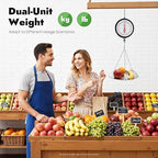 22LBS Double Sided Dial Hanging Scale, Mechanical Hanging Scale with Scoop/Chain, Portable Handheld Scale Commercial Household Weighing Scales for Supermarkets Farm Kitchen (Red/Black)