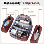 BOYATU Travel Makeup Bag Cosmetic Bags for Women: Large Capacity 3 Pcs Set Make up Bag with Compartments - Waterproof Vegan Leather Toiletry Organizer Bags with Handle (L52Burgundy)