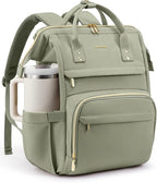LOVEVOOK Laptop Backpack for Women with Giant Tumbler Holder Pocket,15.6inch Waterproof Travel Backpack Purse Computer Laptop Bag,Professional Work College Nurse Teacher Backpack Travel Bag,Bean Green