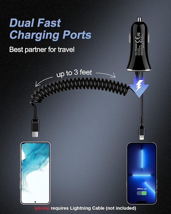 Car Charger USB C for Samsung Galaxy, USB Cigarette Lighter Adapter for iPhone 17e 17 16e 16 Pro Max 15 Plus, Vehicle Auto Cargador Type C Car Charger USBC Galaxy S26 S25 S24 Ultra A17 A16 A15 Z Fold7