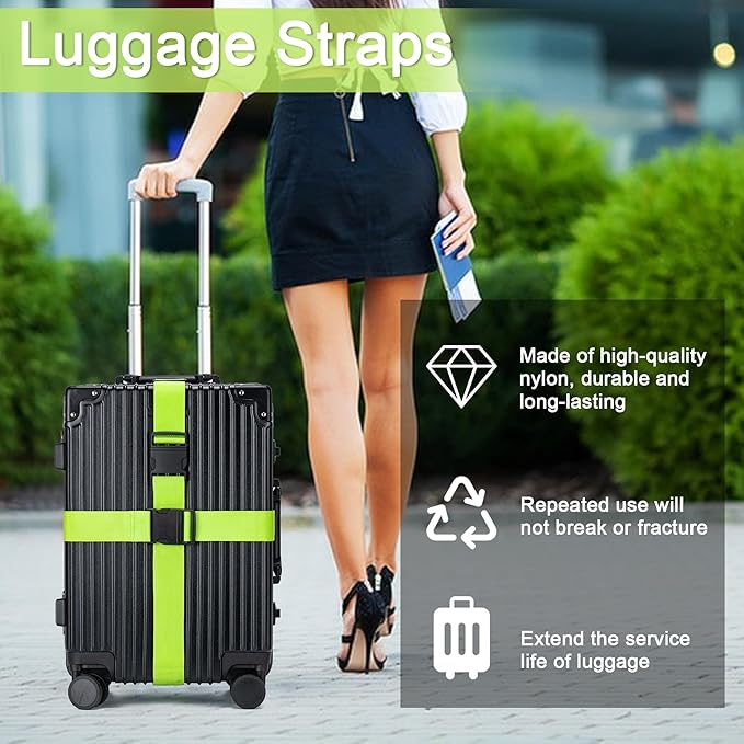 Luggage Straps for Suitcases 4 Pack, TSA Approved Travel Essentials, Luggage Strap for Travel Suitcase & Bag Closure and for Easy Identification, Travel Accessories for Safety & Convenience(Green)