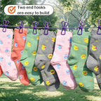 Portable Clothesline with 12 Clips - Extends 12ft, Heavy Duty Stainless Steel Hooks, Windproof for Travel/Camping/Indoor Use, Purple