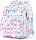 mibasies Kids Backpack for Girls: Girls Backpack 5-8 - Kindergarten Elementary School Bookbag for Girl - Bowknot Rose Sky Blue