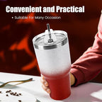D·S 30 oz Tumbler Christmas Red Glitter Gradient Cup Stainless Steel Double Wall Vacuum Insulated Mug with Straw and Lid, Cleaning Brush for Cold and Hot Beverages