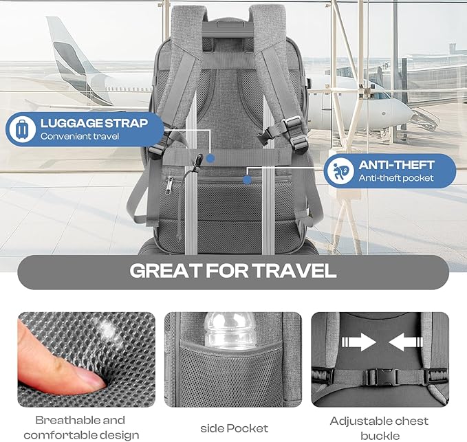 Travel Laptop Backpack for Men, 60L Extra Large TSA Approved Business Computer Bag, Water Resistant & Fits 18.4 Inch Laptop, Grey