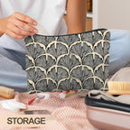Abstract Black and Beige Makeup Bag, Art Deco Feather Palm Botanical Cosmetic Bags for Women, Mid Century Modern Art Zipper Makeup Pouch