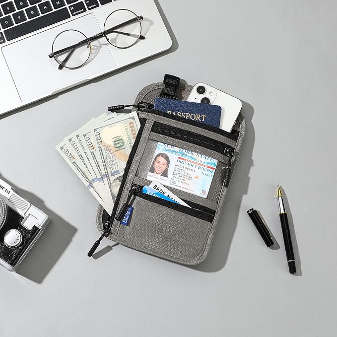 Neck Wallet,Travel for Passport Holder Neck Pouch Wallet RFID Blocking Men Women with Adjustable Neck Strap