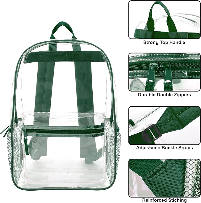 Trail maker Clear Backpack Heavy Duty with Padded Straps, Side Pockets for Kids, Boys, Girls, School, Stadium Approved Events