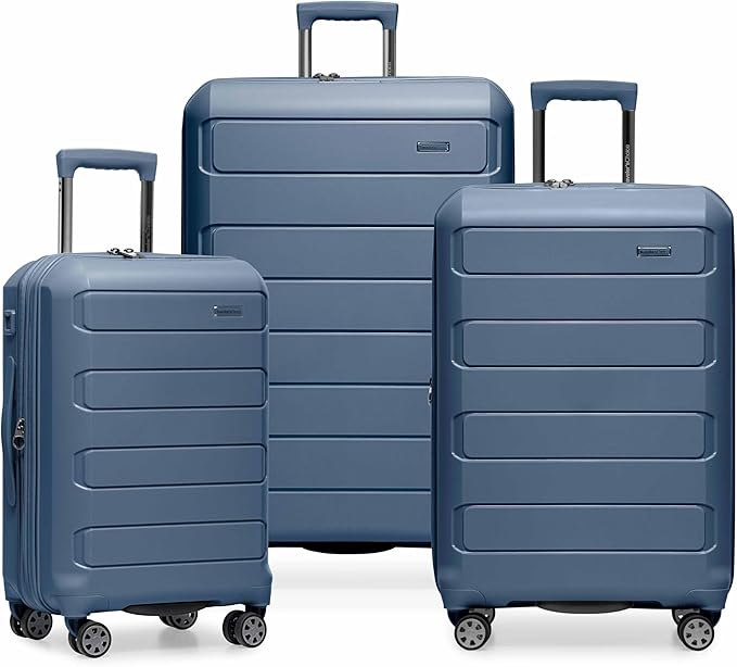 Traveler's Choice Pagosa Hardshell Expandable Luggage with Spinner Wheels, Slate Blue, 3-Piece Set (22/26/30)