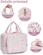 Narwey Hanging Toiletry Bag for Women Travel Makeup Bag Organizer Toiletries Bag for Travel Size Essentials Accessories Cosmetics (Pink Flower (Medium))