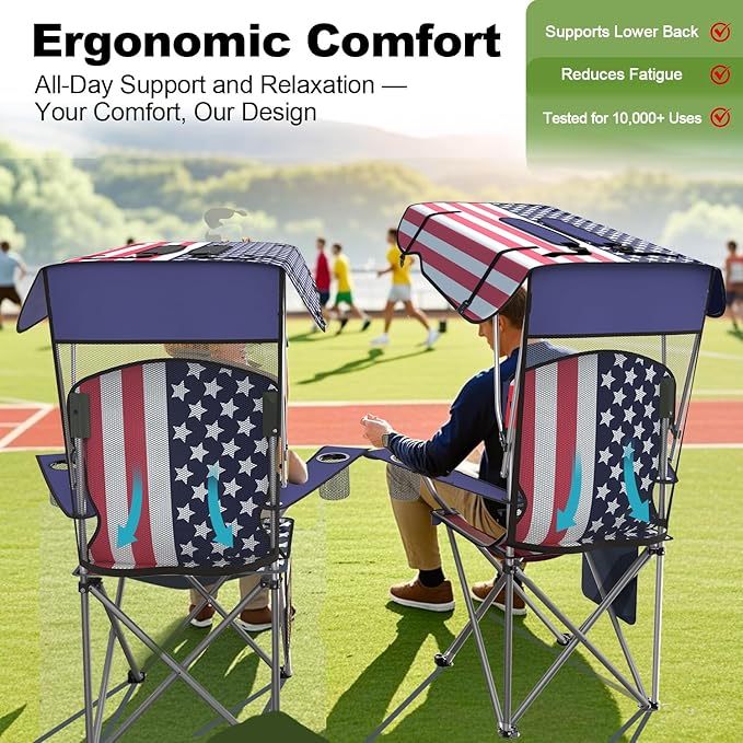 VTOY Portable Camping Chair with Canopy - Folding Chair with Canopy, Durable 600D Oxford Canopy Chair for Camping, Beach, Picnics, Fishing & Sports