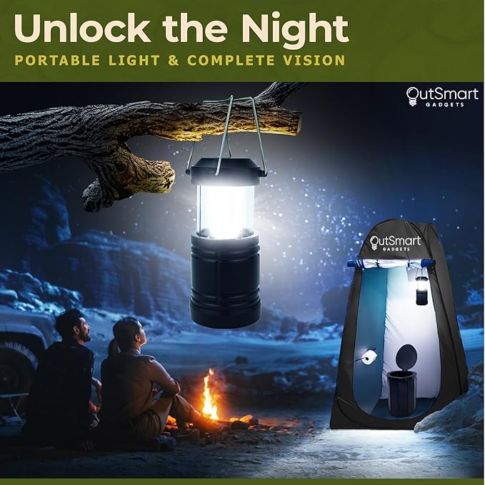 Outsmart Gadgets Outdoor Portable Toilet Set for Adults with Camping Night Lantern, Folding XL Toilet, Pop Up Privacy Tent and Carry Bags, Multipurpose Potty, Washable and Foldable for RV Travel