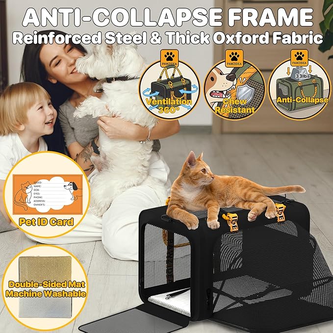 PAWZIDEA Expandable Pet Carrier Airline Approved, 18"×11"×11" Small Dog Carriers, Collapsible Top-Load Cat Carrier for 2 Cats Under Seat, Soft-Sided Puppy & Animal Travel Bag, ID Card, Up to 15lbs