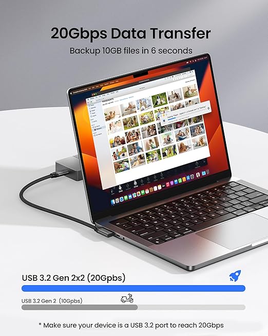 Silkland USB C 3.2 Gen 2x2 Cable Right Angle 3.3FT, 20Gbps 90 Degree High Speed Data Transfer, 5K/4K 60Hz Type C Monitor Cable, 240W PD, Compatible for SSD, Hub, Dock, eGPU