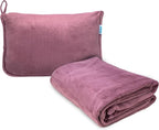 Bliss Faille Travel Pillow Blanket - 2-in-1 Lightweight Compact Airplane Camp Pillow and Blanket Set for Travelling, Size One Size, Mauve
