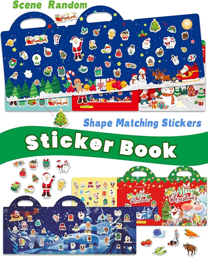 Walenced Reusable Sticker Book for Toddlers, Stickers for Kids, Toddler Sticker Book, Toddler Craft Activities, Toddler Travel Toys Boy Girl Birthday Gifts - Christmas