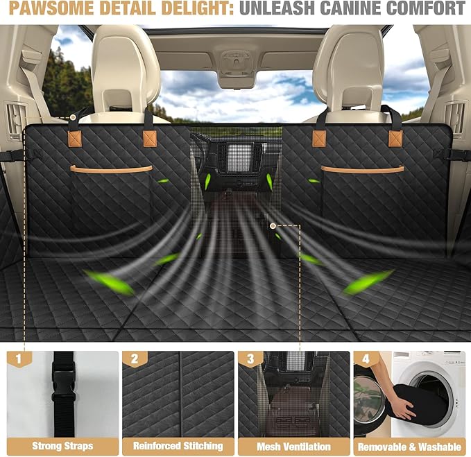 Lekereise 400LBS Hard Bottom Dog Car Hammock - 600D Heavy Duty Waterproof Dog Seat Cover Back Seat Extender, Mesh Window & Storage Pockets, Universal Fit for Sedans SUVs Trucks, Supports Large Dogs