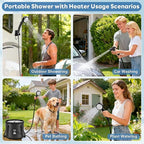 Portable Shower with Heater 6000mAh Rechargeable Camping Shower with LED Display, 3 Spray Modes, IPX7 Waterproof Shower Pump Foldable Bucket Outdoor Showering for Hiking RV Car Travel Pet