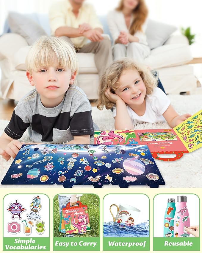 Walenced Reusable Sticker Book for Toddlers, Stickers for Kids, Toddler Sticker Book, Toddler Craft Activities, Toddler Travel Toys Girl Birthday Gifts