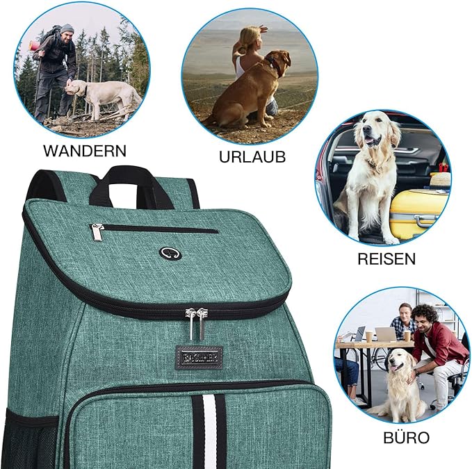 BAGLHER丨Dog Travel Bag, Airline Approved Pet Supplies Backpack, Dog Travel Backpack Accessories Set with 2 Silicone Collapsible Bowls and 2 Food Baskets. Green