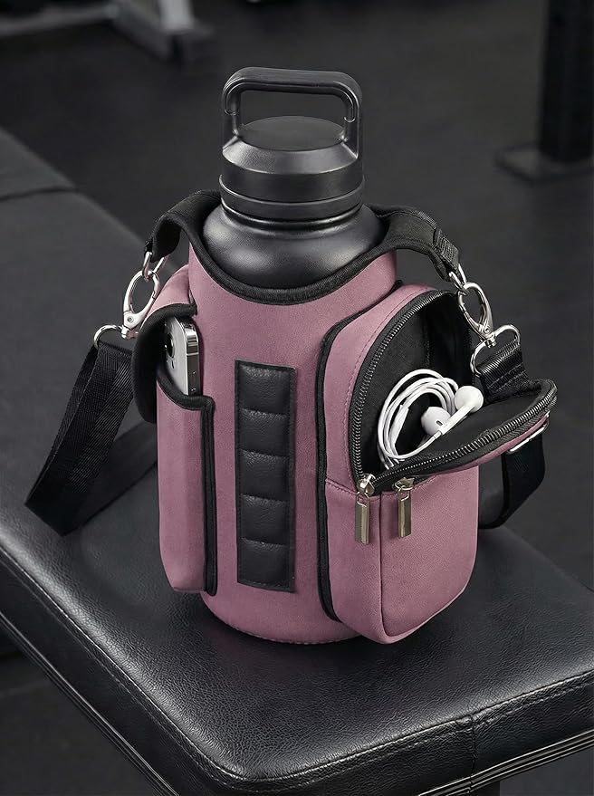 Magnetic Gym Tote Bag Holder for 18-40 oz Water Bottle,Neoprene Pouch with Phone Pocket,Men Women Workout Accessories