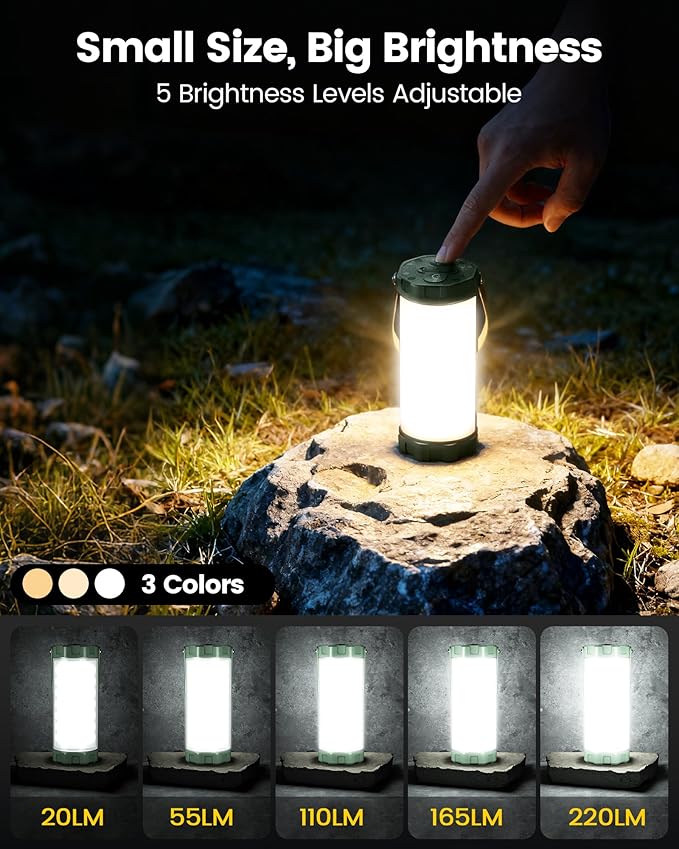 Glocusent 106 LED Camping Lights, Up to 80Hrs, 5000mAh Camping Lantern Rechargeable with 5 Brightness 3 Modes & SOS, IP68 Waterproof, Max 1200LM, Lanterns for Power Outages Hiking Emergency Hurricane