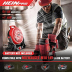 HEINPRO Battery Powered Fan Compatible with Milwaukee M18 18V Battery with AC Adapter (No Battery) Up to 650CFM, Variable Speed, Low Noise 30dB, Portable Cordless Fan for Camping, Jobsite