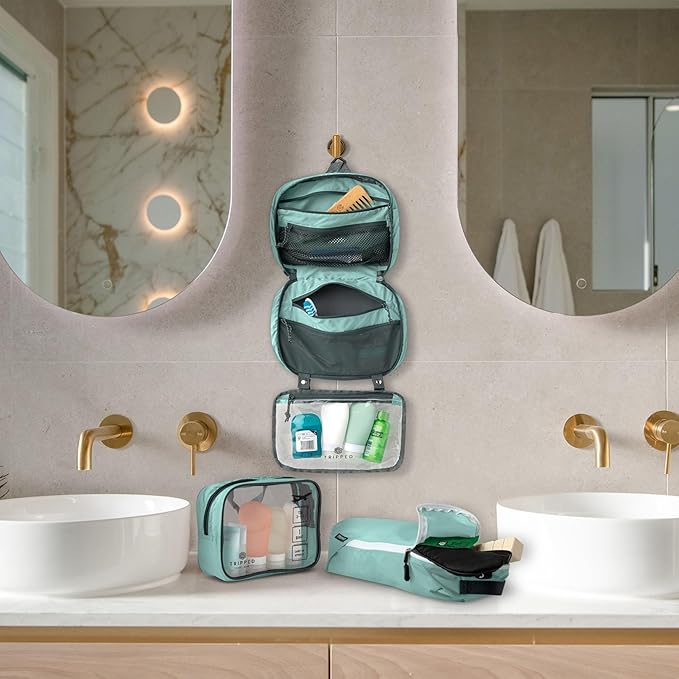 Toiletry Bag Kit Set: Hanging Travel Toiletry Bag + 311 TSA Cosmetic Liquid Bag + Ultralight Accessory Organizer Pouch