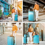 TRAVELARIM Teal Hardshell Luggage Sets 4 Piece, Durable Suitcase Set, Travel Luggage Set with Integrated TSA Lock, 360° Spinner Wheels, Expandable Medium and Large Checked Suitcase, 20/24/28 Inch
