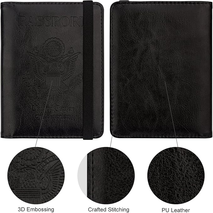 WALNEW Passport Holder for Travel, RFID Passport Cover Wallet for Women Men, PU Leather Passport Book Card Holder Case with Pen, Travelling Essentials for Flying