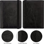 WALNEW Passport Holder for Travel, RFID Passport Cover Wallet for Women Men, PU Leather Passport Book Card Holder Case with Pen, Travelling Essentials for Flying
