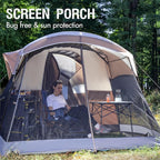 PORTAL 6/8/10 Person Family Camping Tent with Screen Room, Water Resistant Big Tunnel Tents with Rainfly, Large Family Tent for Camping, Outdoor, Patio