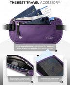 VULKIT Money Belt for Travel, Hidden Passport Holder, Anti-Theft Travel Wallet Under Clothes, RFID Blocking Waist Pouch, Undercover Fanny Pack, Violet Purple
