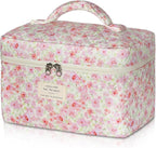 Gosect 1pc Large Makeup Bag, Cute Cosmetic Bag for Women Girls, Floral Coquette Aesthetic Toiletry Bag, Travel Make Up Organizer Bag (Pink Floral Print