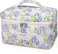 Gosect Large Makeup Bag, Cute Cosmetic Bag for Women Girls, Floral Coquette Aesthetic Toiletry Bag, Travel Make Up Organizer Bag (light blue)