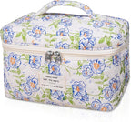 Gosect Large Makeup Bag, Cute Cosmetic Bag for Women Girls, Floral Coquette Aesthetic Toiletry Bag, Travel Make Up Organizer Bag (light blue)