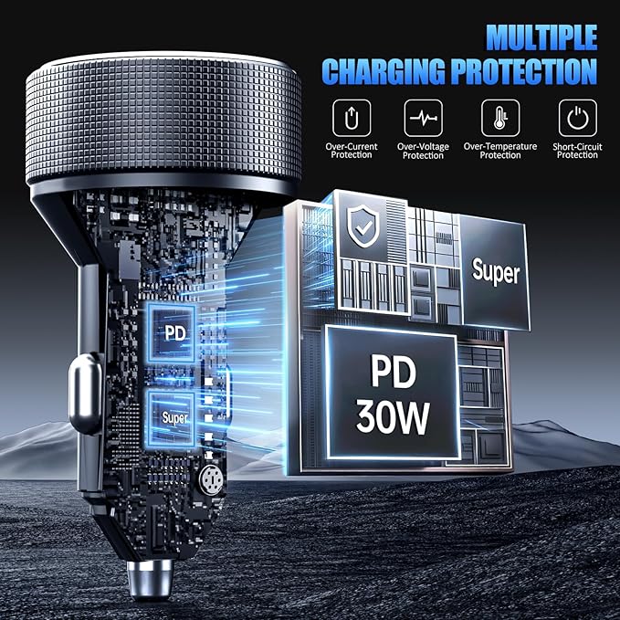 USB C Car Charger, 78W 4 Port Fast Charging Car Phone Charger Adapter with Voltage Monitor, Metal PD PPS Dual USB C Car USB Adapter for iPhone 17 16 15 Pro, iPad, Samsung Glaxy, Android