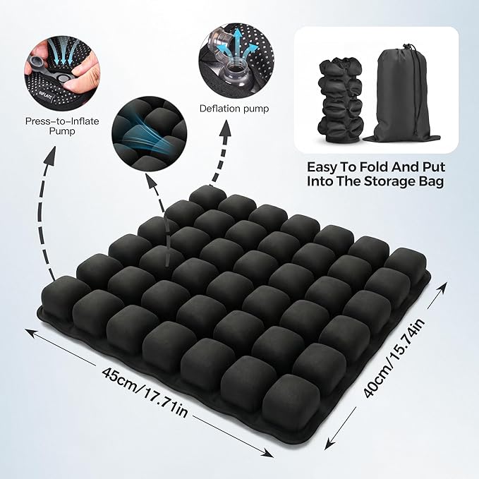 Starlo Travel Cushion Airplane Seat,Airplane Cushion for Long Flight,Press-Type Inflatable Wheelchair Seat Cushion,42 Airbags for Car,Office,Stadium,Ergonomic Comfort Support Pressure Relief-Black
