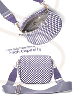 Trendy Woven Checkered Crossbody Bum Bag for Women，PU Leather Checkered Purse Fanny Packs Belt Bag (Woven Bum Bag - Cloudy Purple White)