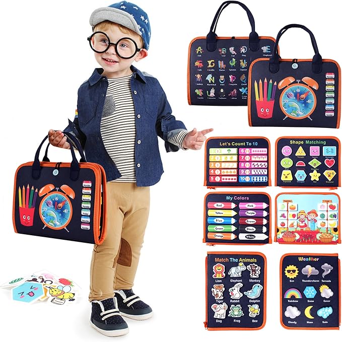 Toddler Busy Board Montessori Toys: for Toddlers 1-3 Year Old Educational Activity Book Sensory Board Travel Toy Ages 2-4 Learning Fine Motor Skills Preschool Quiet Book Gift for Boys Girls Kids