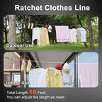 Retractable Travel Clothesline, Portable Clothes Line with Heavy Duty Pulleys & Carabiners, Windproof Clothes Drying Rope for Outdoor Camping, Travel, Indoor Home Use (White, 19 Feet with Clips)