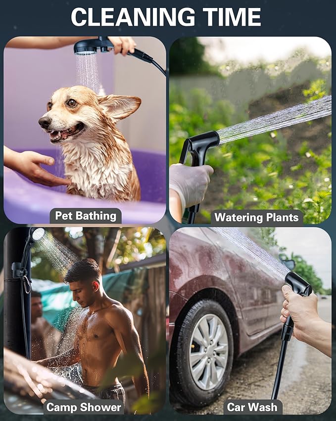 Beviliu Portable Shower for Camping, 6000mAh Rechargeable Camping Shower with Digital Power & Temperature Display, Portable Shower for Camping, Beach, Outdoor Travelling, Hiking, Pet Cleaning