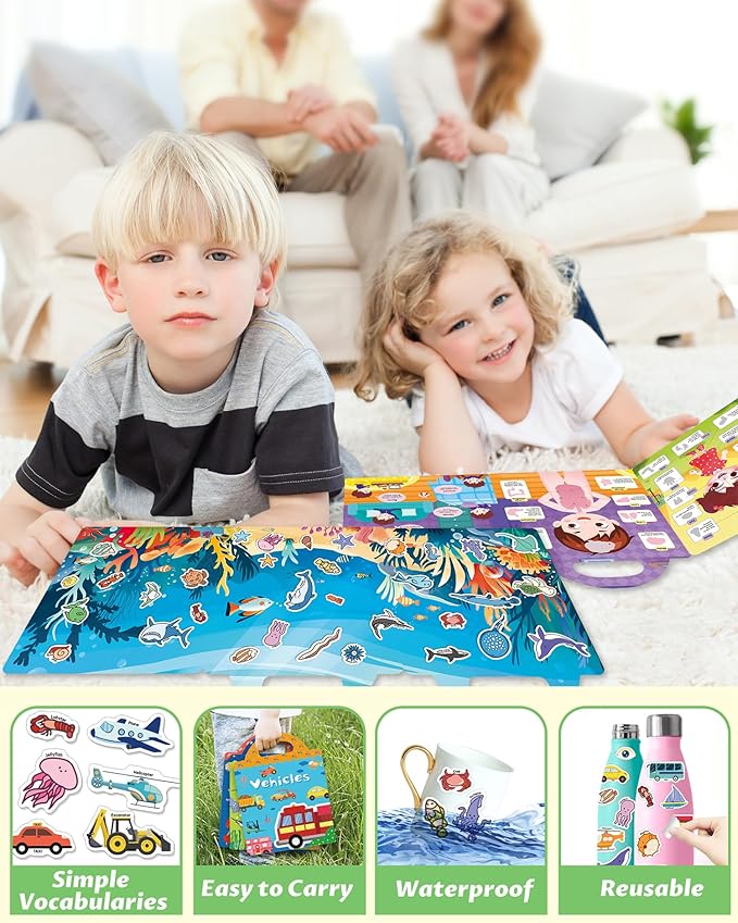 Walenced Reusable Sticker Book for Toddlers, Stickers for Kids, Toddler Sticker Book, Toddler Craft Activities, Toddler Travel Toys Boy Girl Birthday Gifts