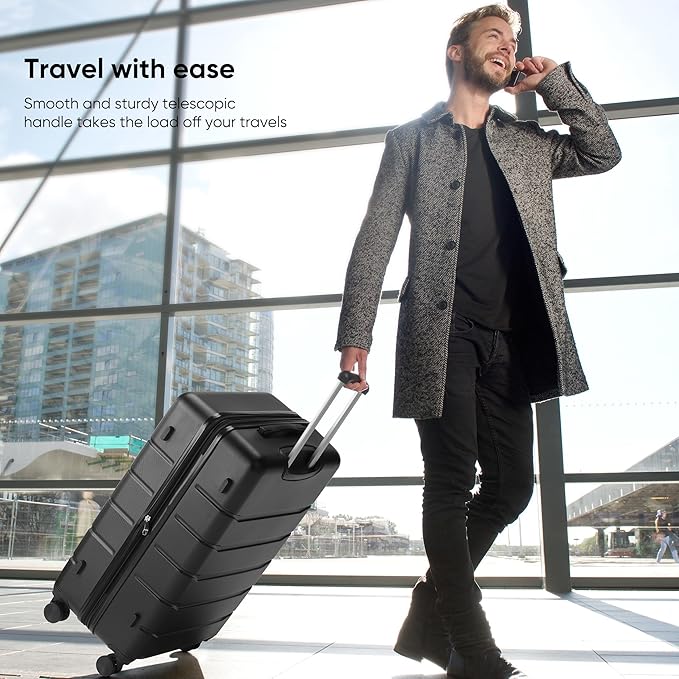 OLIXIS 29 Inch Luggage, Hardside Checked Suitcase with Spinner Wheels, Lightweight ABS Hard Shell Travel Luggage, TSA Approved Lock, Expandable Large Suitcase for Business & Travel–Black
