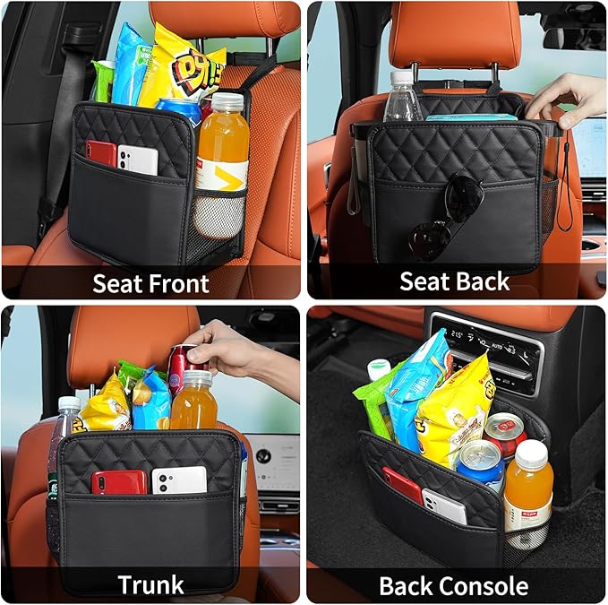 FrgKbTm Car Seat Back Organizer, Waterproof Car Backseat Organizer with Cup Holders Large Capacity Hanging Car Storage Bag for Phones Documents Cups Bottle Travel Compatible with Most Vehicles