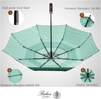 Balios Travel Folding Umbrella with Real Wood Handle Auto Open Close Vented Windproof Canopy - Designed in UK