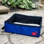 One for Pets Portable 2-in-1 Double Pet Kennel/Shelter, Fabric, Black/Royal Blue 20"x20"x39" - Car Seat-Belt Fixture Included (Litter Box)